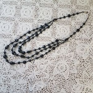 Lia Sophia Black Triple Strand Necklace